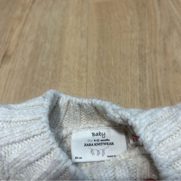 Zara Baby Knitwear Cream Ivory Cable Knit Crew Neck Sweater Size 9-12 Months - Picture 3 of 6